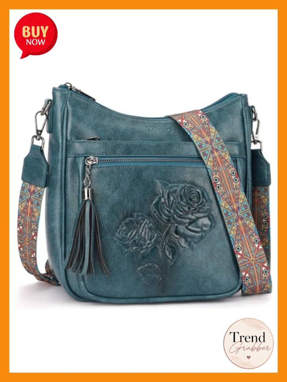 Vegan Leather Hobo Crossbody Bag Floral Embossed Women Purse - Picture 1 of 6